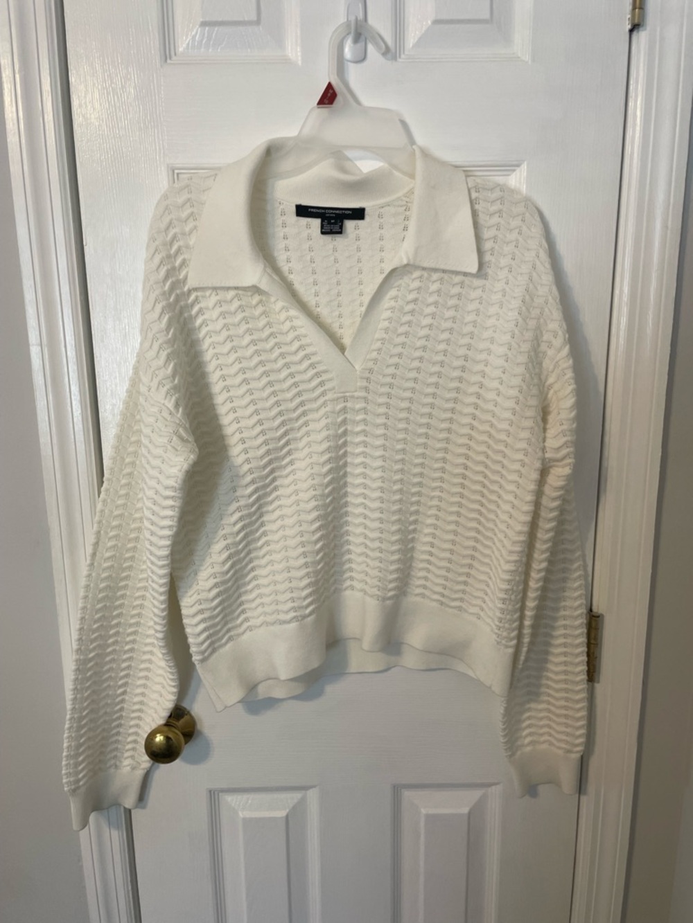 White Connection 100% Cotton Collared Sweater